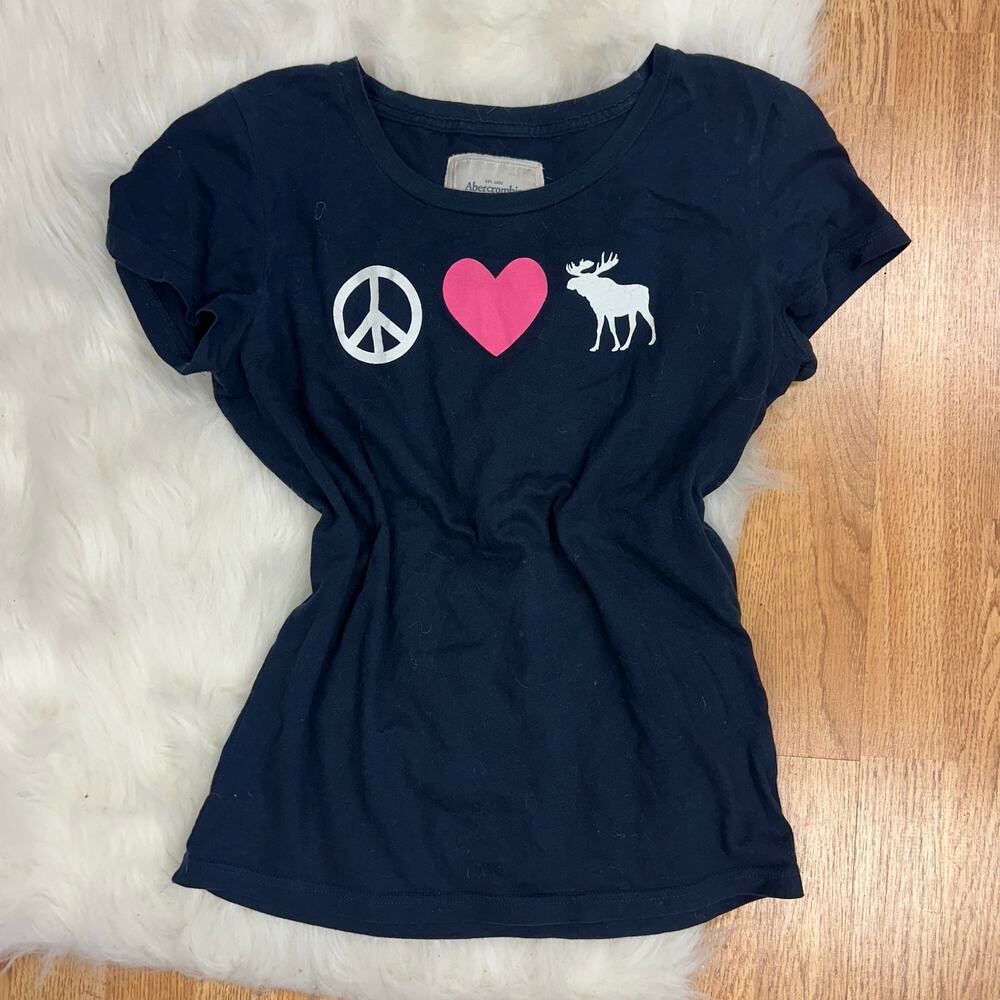 Y2k Abercrombie Peace Love Moose graphic tee navy